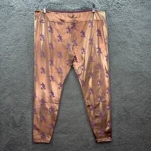 Disney Women's 1X Metallic Rose Gold Leggings Purple Micky Mouse Comfort Lounge